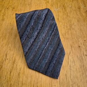 100% Italian SILK Striped Blue and Gray Tie